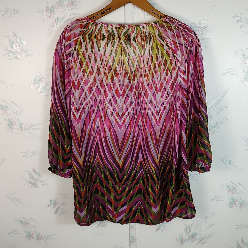Black Rainn Pink Printed Blouse Large - Picture 10 of 12